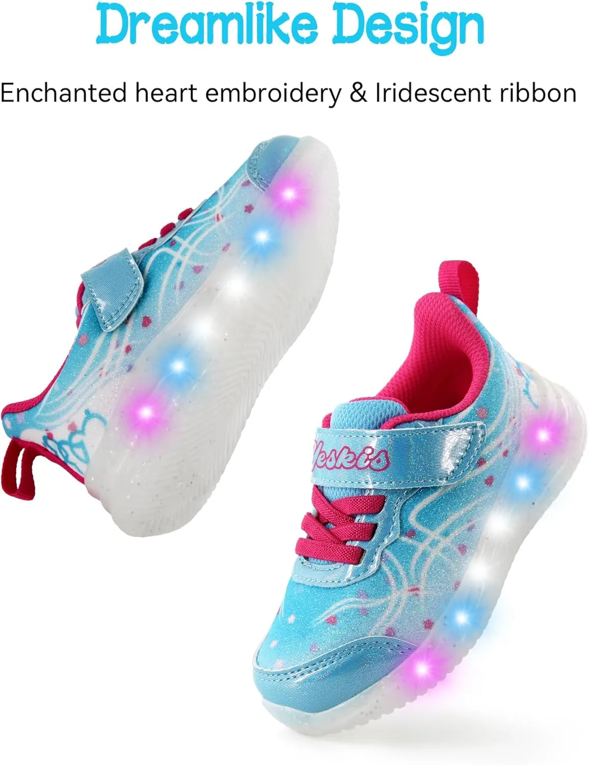 YESKIS Toddler Light Up Shoes for Girls Glitter LED Sole Breathable Lightweight Non Slip Running Sneakers for Toddler and Little Kid