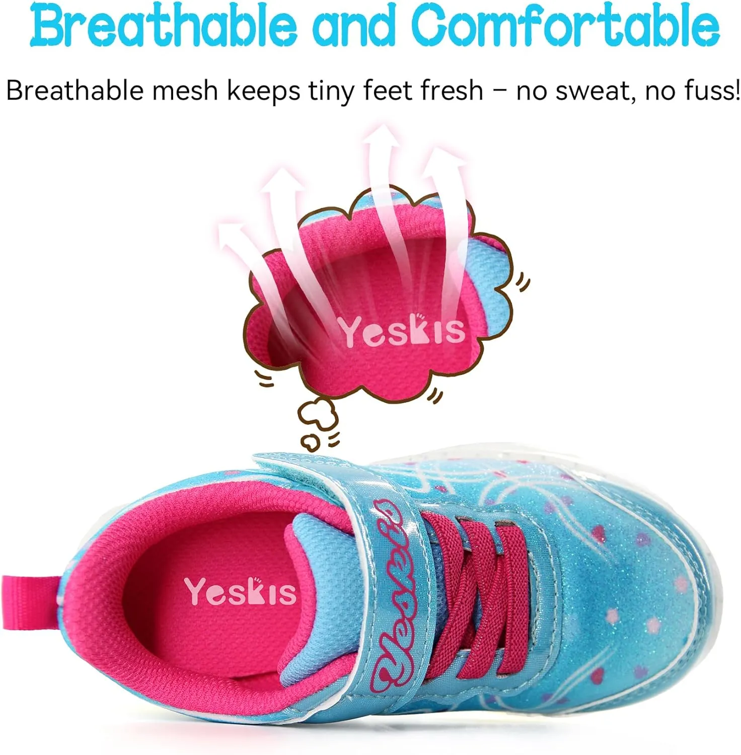 YESKIS Toddler Light Up Shoes for Girls Glitter LED Sole Breathable Lightweight Non Slip Running Sneakers for Toddler and Little Kid