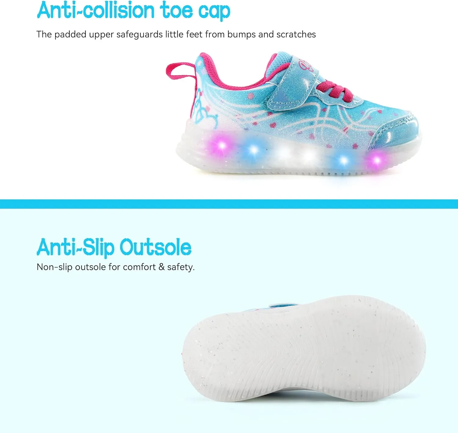 YESKIS Toddler Light Up Shoes for Girls Glitter LED Sole Breathable Lightweight Non Slip Running Sneakers for Toddler and Little Kid