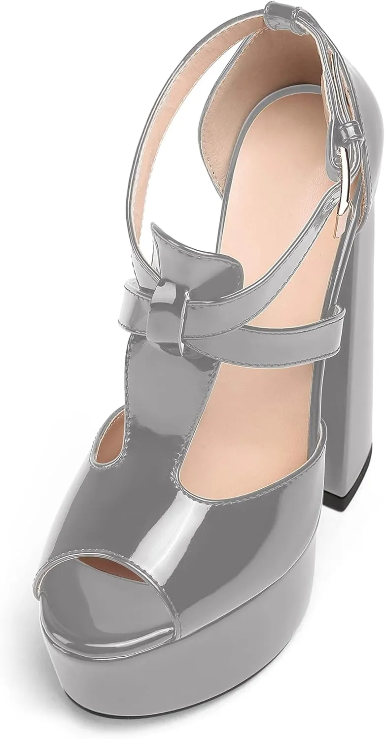 YODEKS Women's Peep Toe Chunky Heel Sandals Ankle Strap Platform Wedding Shoes