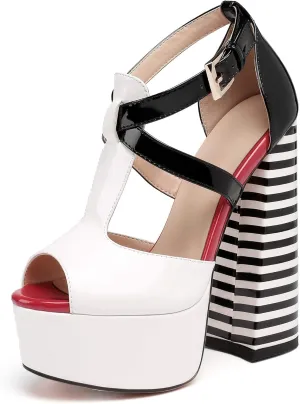 YODEKS Women's Peep Toe Chunky Heel Sandals Ankle Strap Platform Wedding Shoes