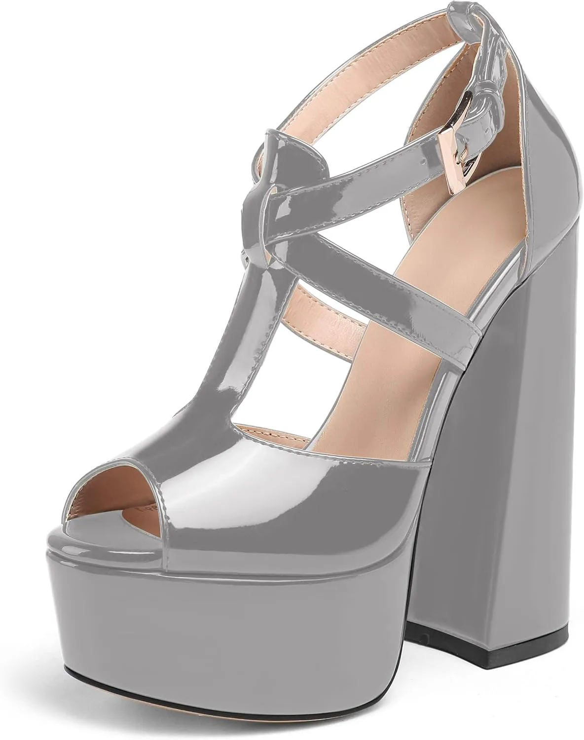 YODEKS Women's Peep Toe Chunky Heel Sandals Ankle Strap Platform Wedding Shoes