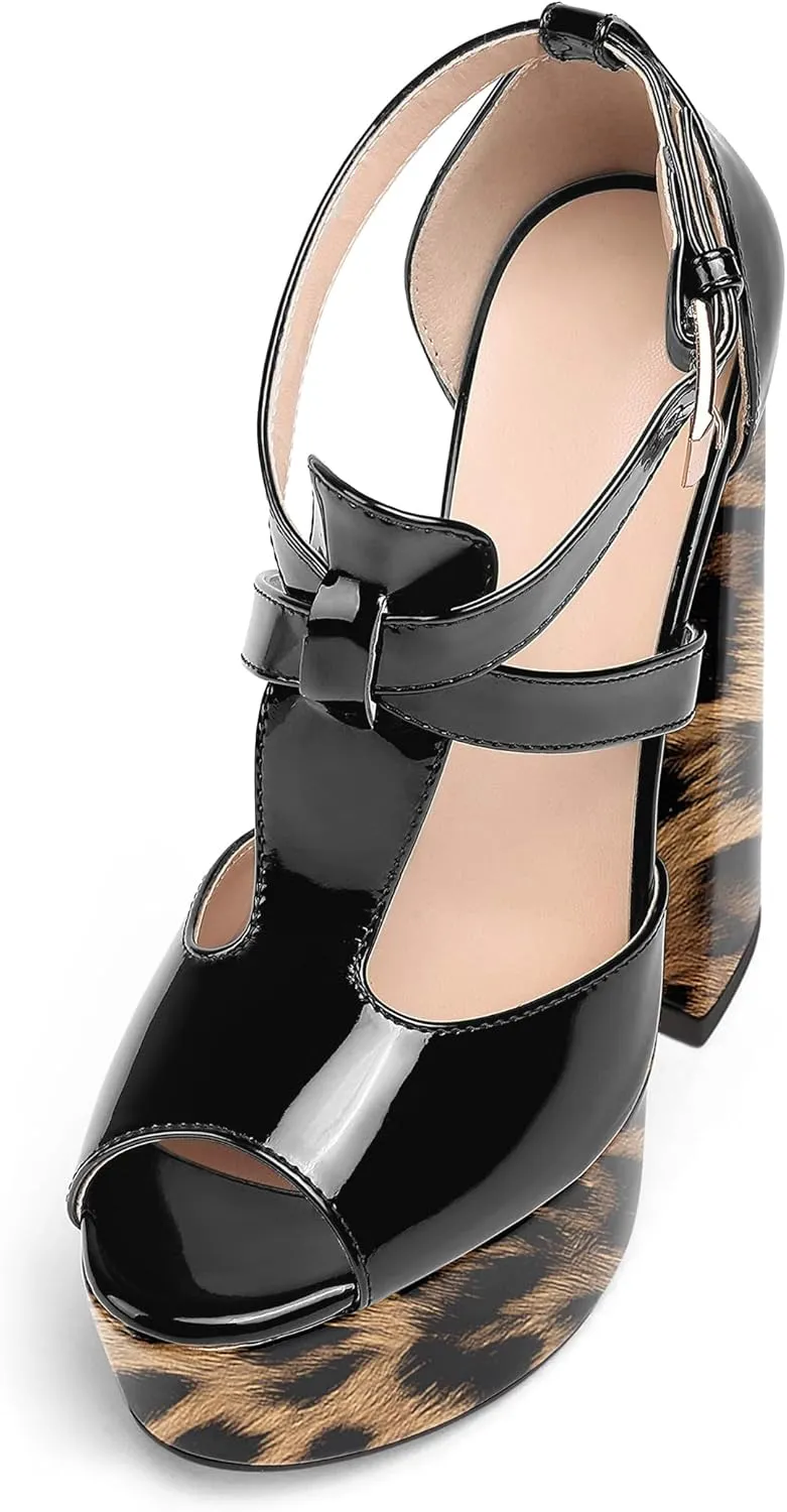 YODEKS Women's Peep Toe Chunky Heel Sandals Ankle Strap Platform Wedding Shoes
