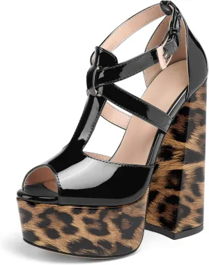 YODEKS Women's Peep Toe Chunky Heel Sandals Ankle Strap Platform Wedding Shoes