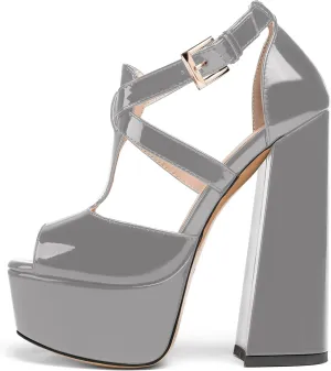 YODEKS Women's Peep Toe Chunky Heel Sandals Ankle Strap Platform Wedding Shoes