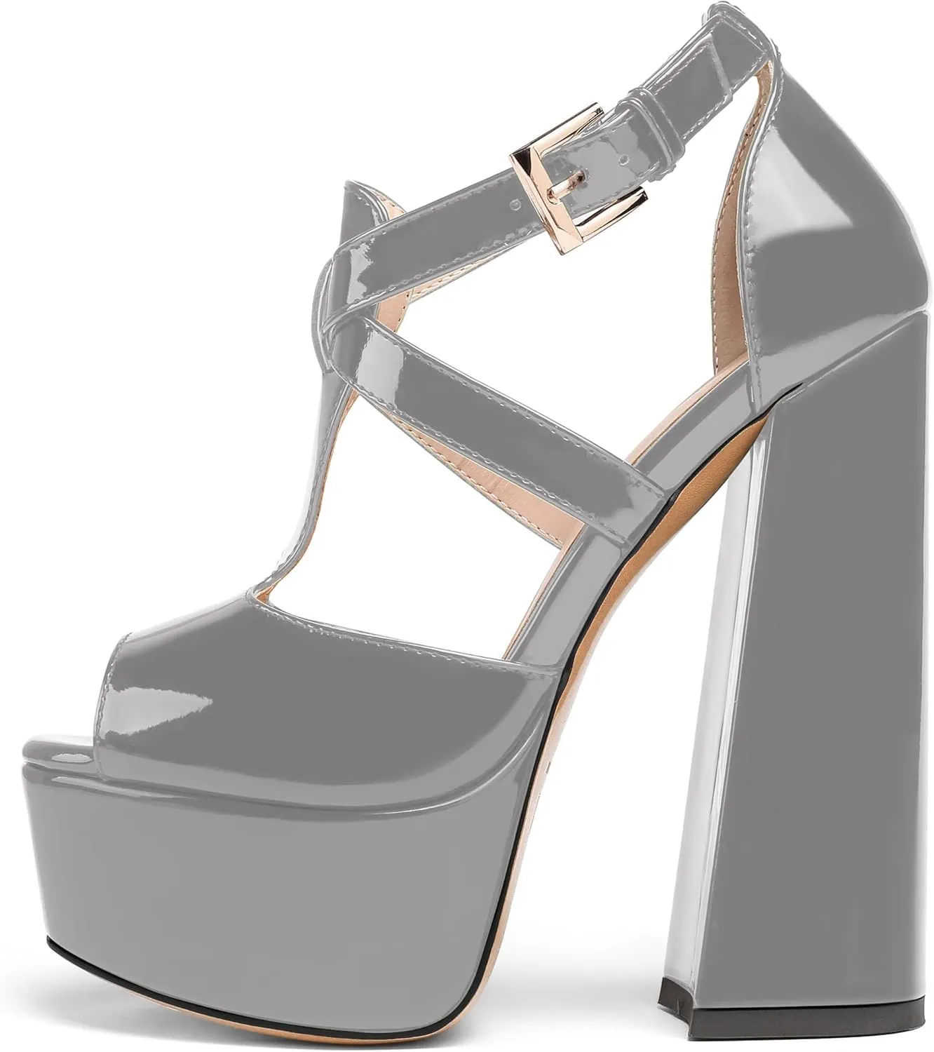 YODEKS Women's Peep Toe Chunky Heel Sandals Ankle Strap Platform Wedding Shoes