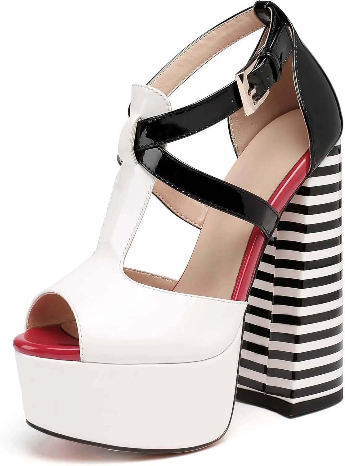 YODEKS Women's Peep Toe Chunky Heel Sandals Ankle Strap Platform Wedding Shoes