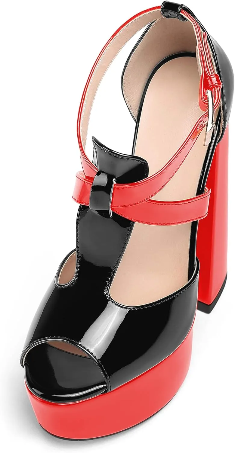 YODEKS Women's Peep Toe Chunky Heel Sandals Ankle Strap Platform Wedding Shoes