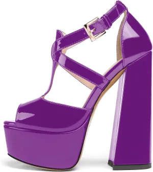 YODEKS Women's Peep Toe Chunky Heel Sandals Ankle Strap Platform Wedding Shoes