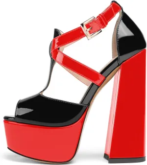 YODEKS Women's Peep Toe Chunky Heel Sandals Ankle Strap Platform Wedding Shoes