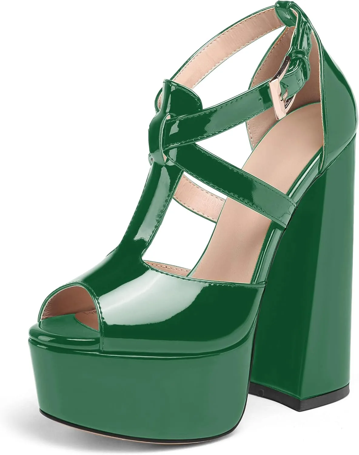 YODEKS Women's Peep Toe Chunky Heel Sandals Ankle Strap Platform Wedding Shoes