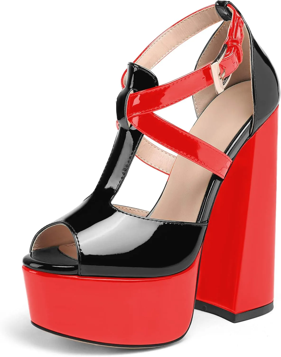 YODEKS Women's Peep Toe Chunky Heel Sandals Ankle Strap Platform Wedding Shoes