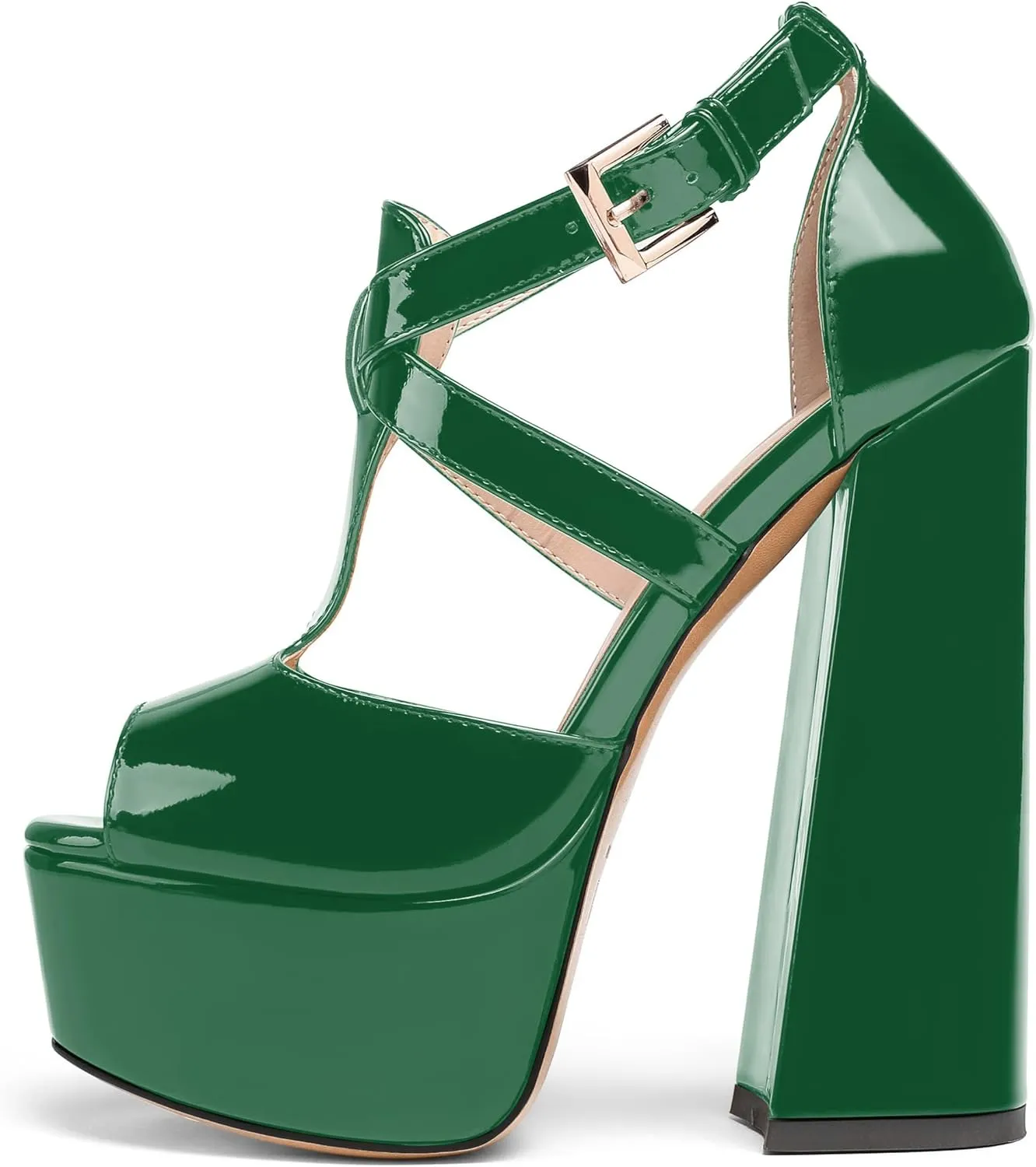 YODEKS Women's Peep Toe Chunky Heel Sandals Ankle Strap Platform Wedding Shoes