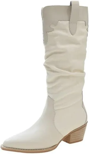 Yolkomo Western Cowgirl Boots for Women Wide Calf Low Heel Short Cowboy Boots