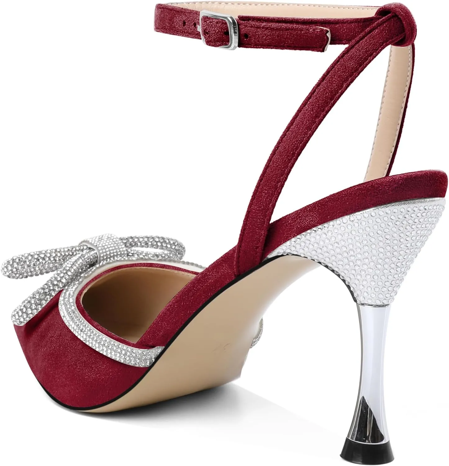 Zamikoo Womens Rhinestone Bow Heels Closed Pointed Toe Pumps Stilettos High Heels Sparkling Wedding Bridal Dress Shoes 3.5 Inch