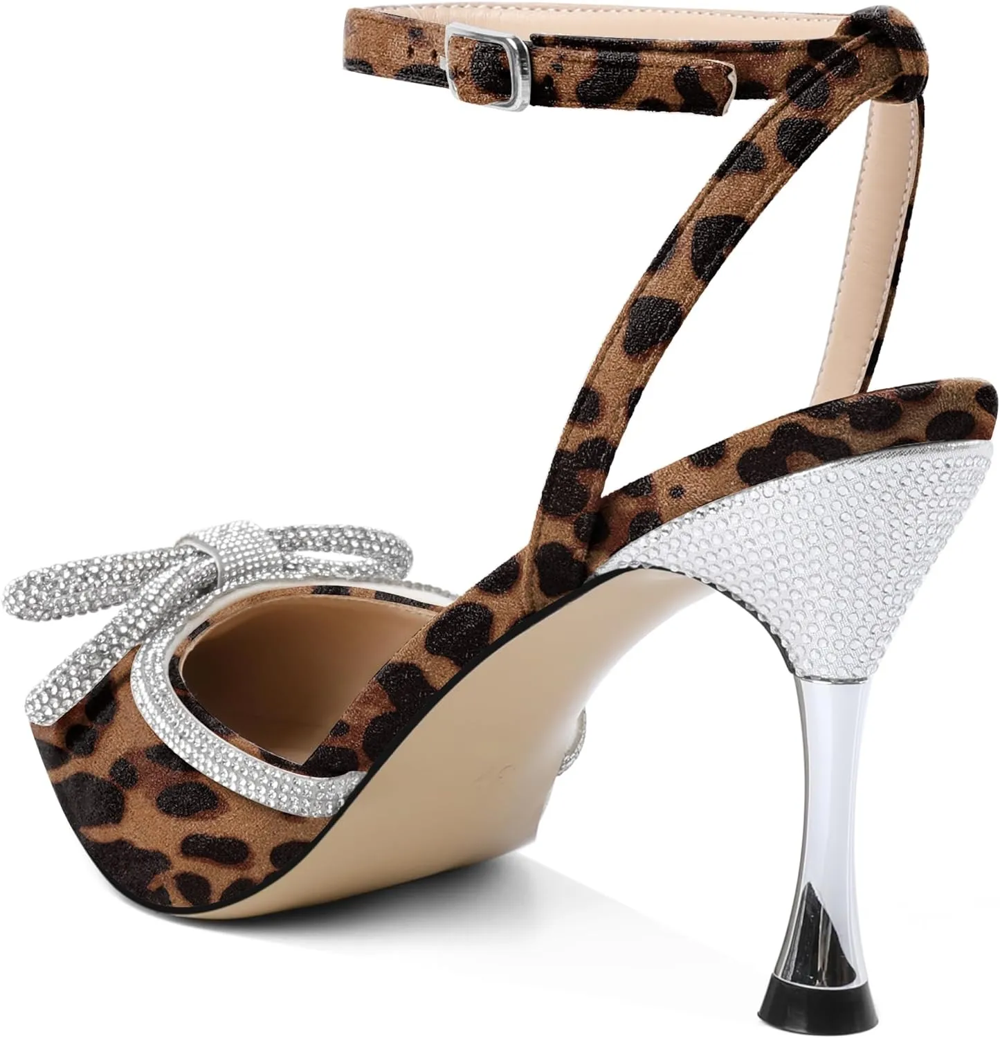 Zamikoo Womens Rhinestone Bow Heels Closed Pointed Toe Pumps Stilettos High Heels Sparkling Wedding Bridal Dress Shoes 3.5 Inch