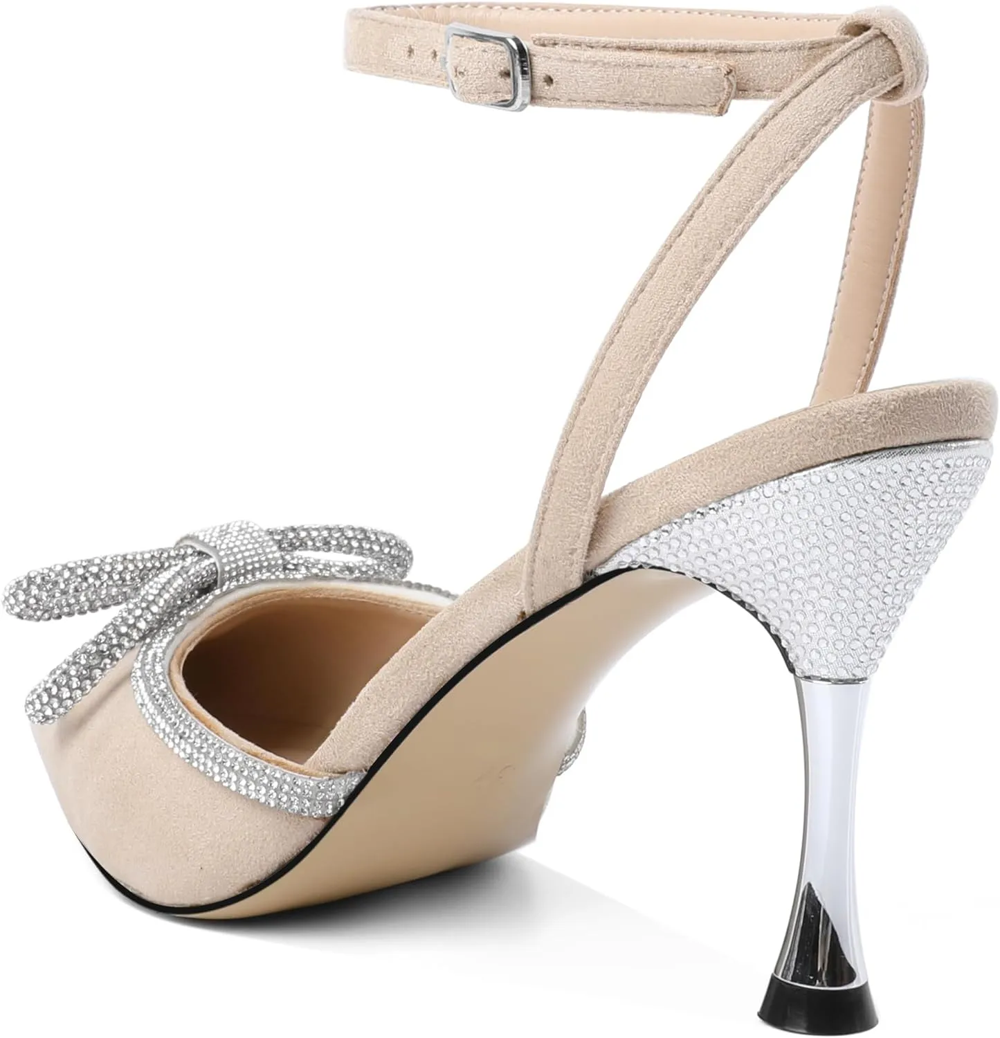 Zamikoo Womens Rhinestone Bow Heels Closed Pointed Toe Pumps Stilettos High Heels Sparkling Wedding Bridal Dress Shoes 3.5 Inch