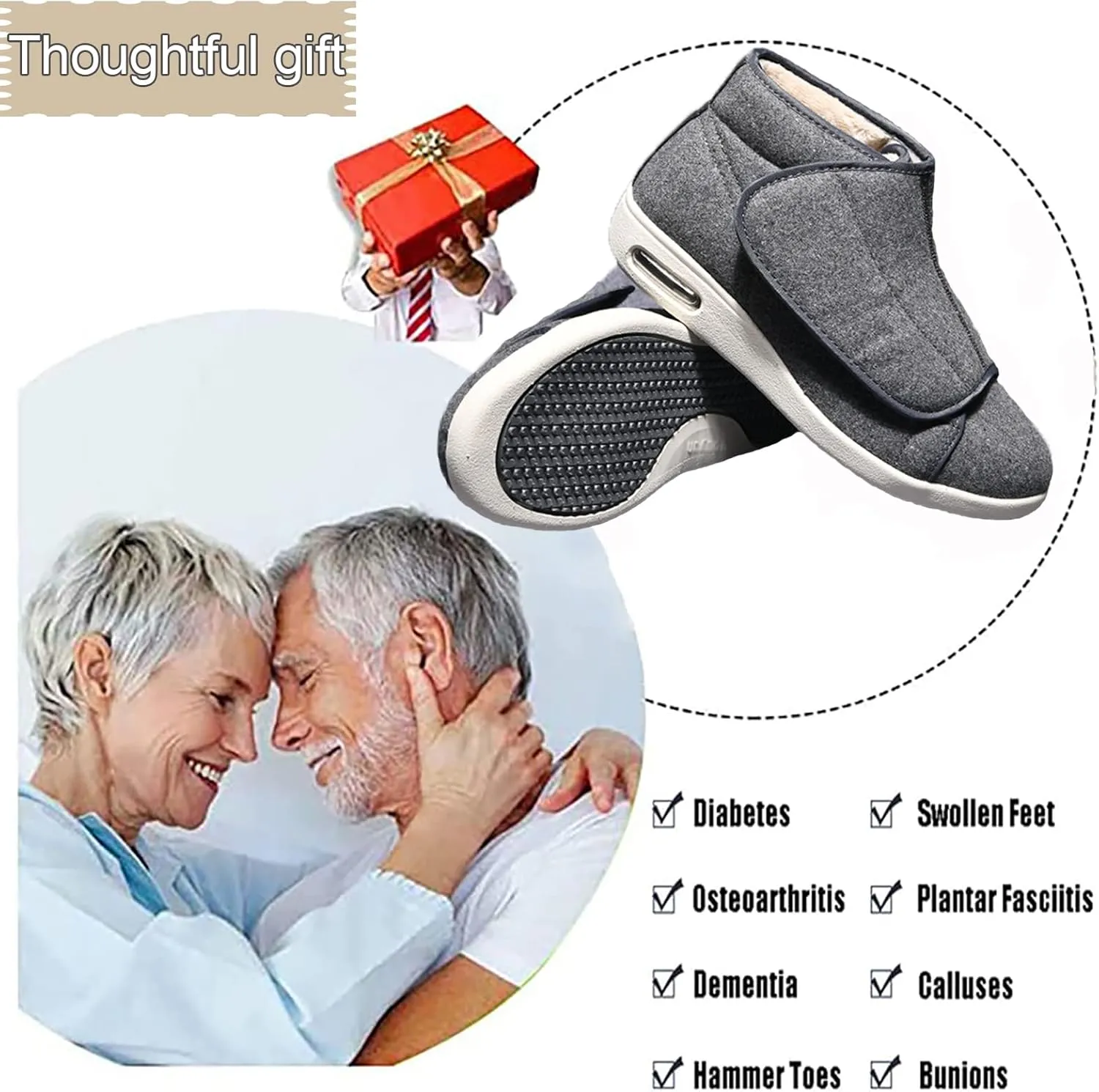 ZARBAILRE Extra Wide Air Cushion Walking Sneakers,Arthritis Edema Swollen House Shoes, Comfortable Shoes Extra Wide Width Warm Plush Fleece Winter Thick Boots Closed Toe