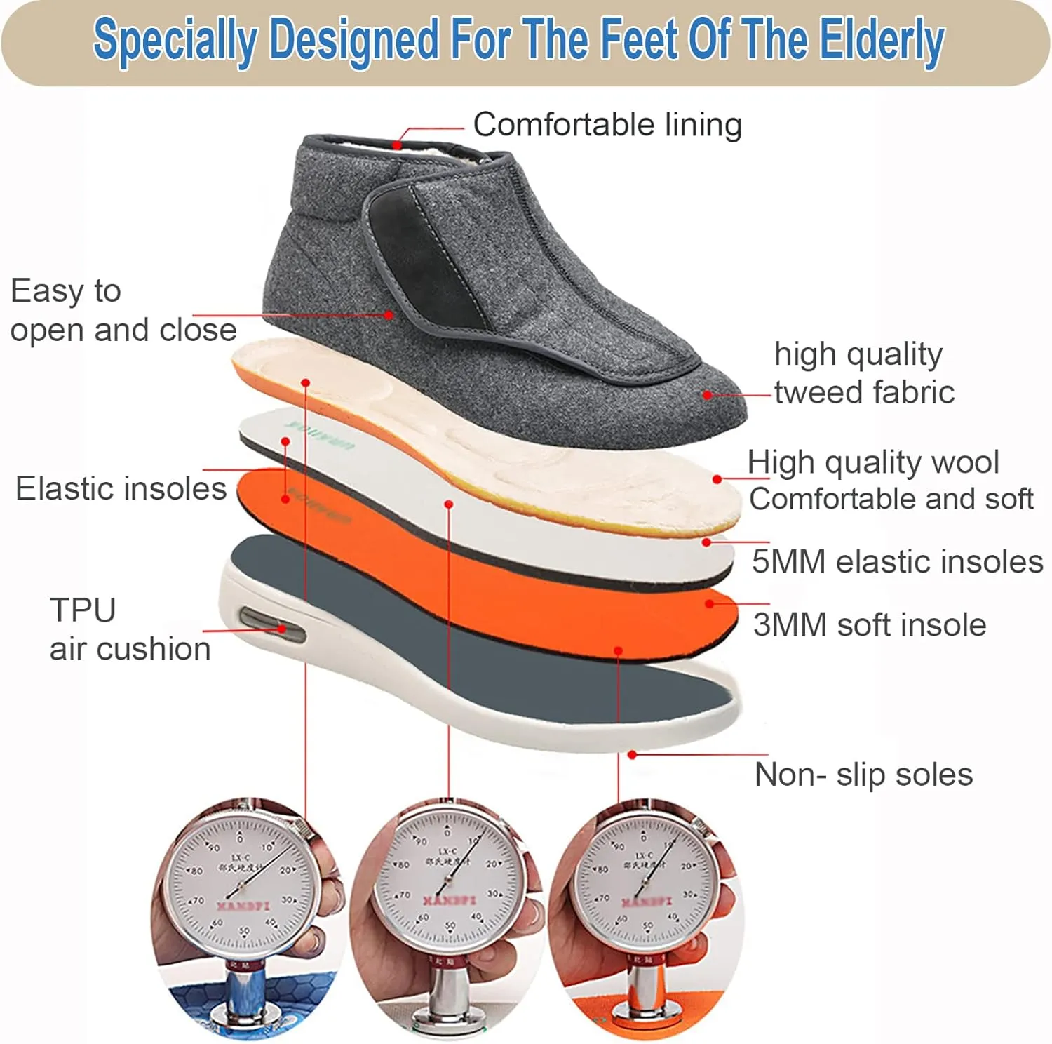 ZARBAILRE Extra Wide Air Cushion Walking Sneakers,Arthritis Edema Swollen House Shoes, Comfortable Shoes Extra Wide Width Warm Plush Fleece Winter Thick Boots Closed Toe