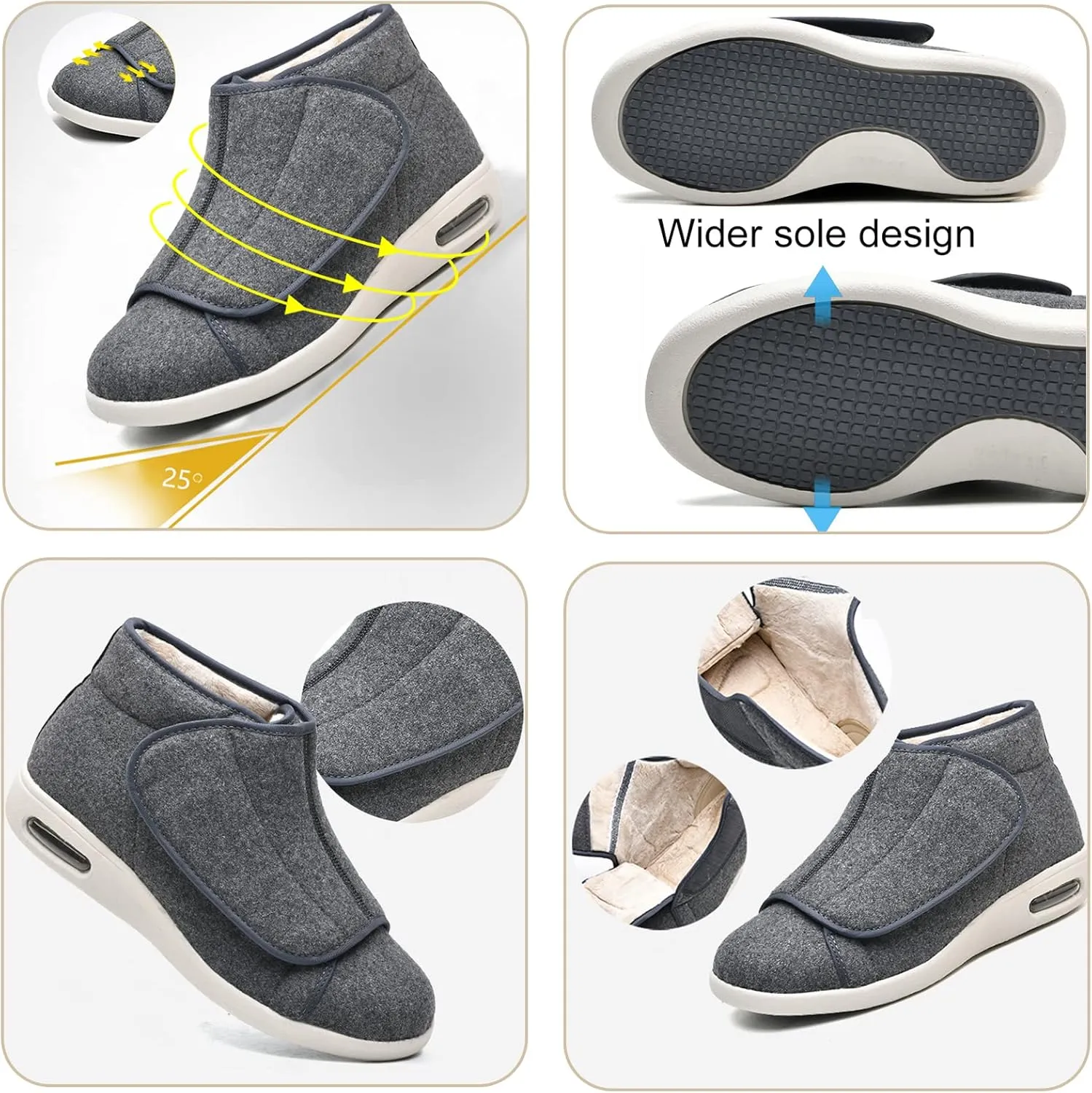 ZARBAILRE Extra Wide Air Cushion Walking Sneakers,Arthritis Edema Swollen House Shoes, Comfortable Shoes Extra Wide Width Warm Plush Fleece Winter Thick Boots Closed Toe