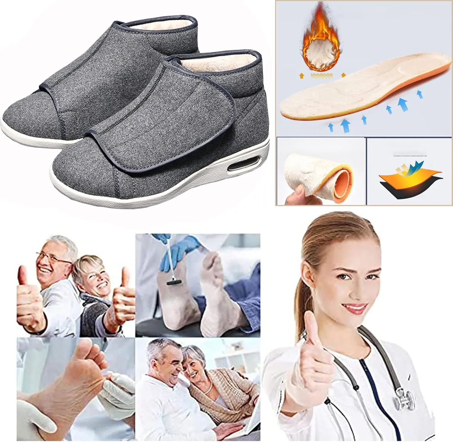 ZARBAILRE Extra Wide Air Cushion Walking Sneakers,Arthritis Edema Swollen House Shoes, Comfortable Shoes Extra Wide Width Warm Plush Fleece Winter Thick Boots Closed Toe
