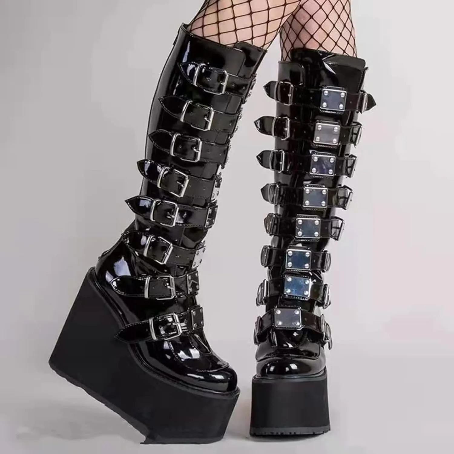 ZKXYFFS Women's Punk Goth Platform Boots Buckle Straps Back Zipper Gothic Boots Ladies Rivets Metal Decoration Long Boots Knee High Tall Boots Motorcycle Combat Boots