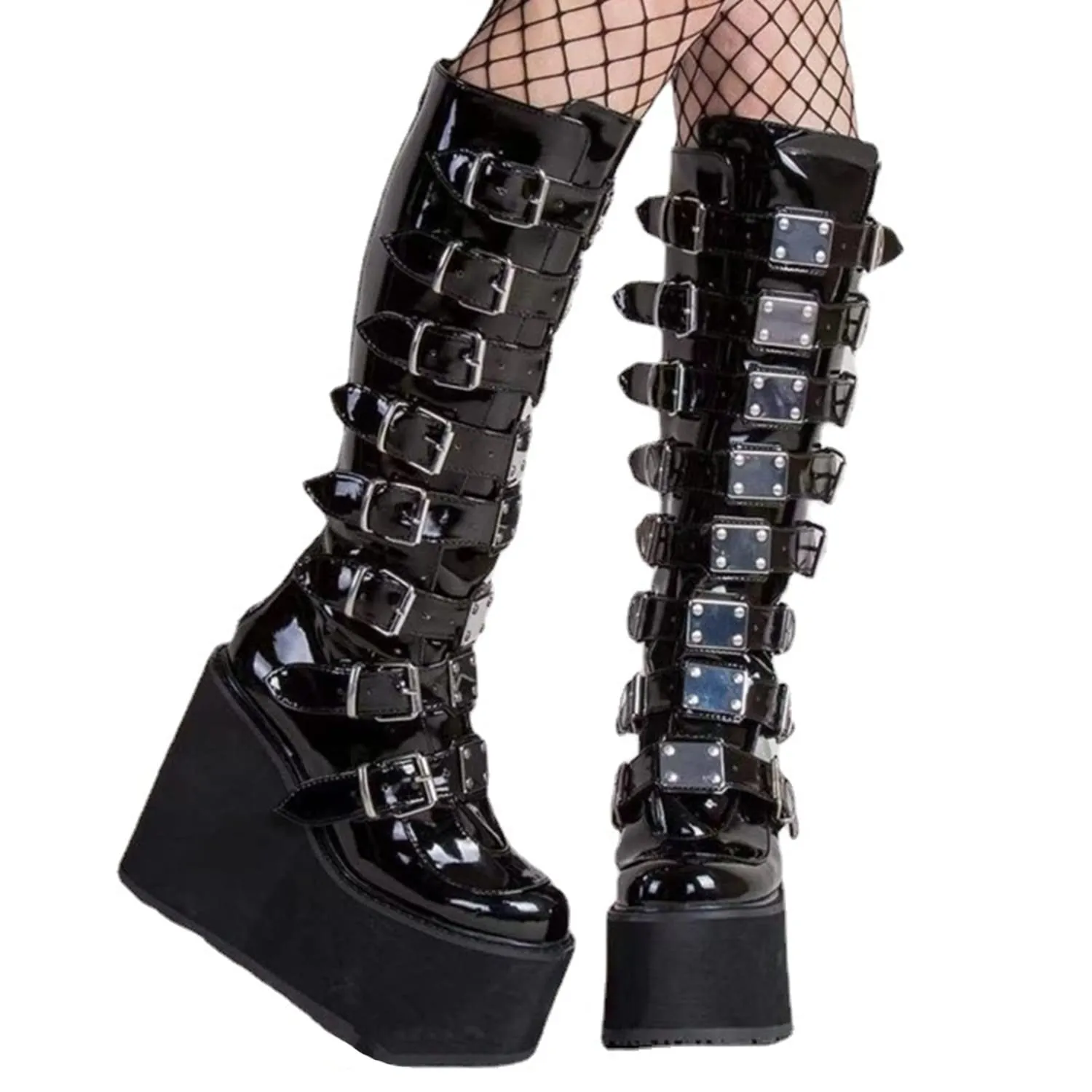 ZKXYFFS Women's Punk Goth Platform Boots Buckle Straps Back Zipper Gothic Boots Ladies Rivets Metal Decoration Long Boots Knee High Tall Boots Motorcycle Combat Boots